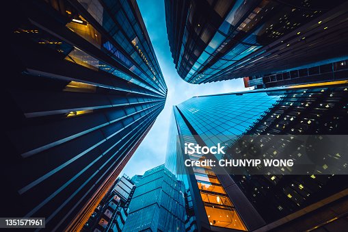istock Looking directly up at the skyline of the financial district in central London 1351571961