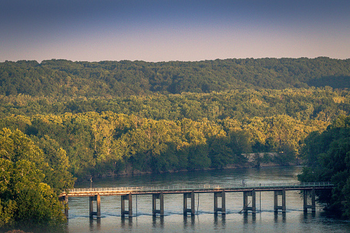 An above view of a bridge that crosses the GrandLlake located in Langley, Oklahoma 2019