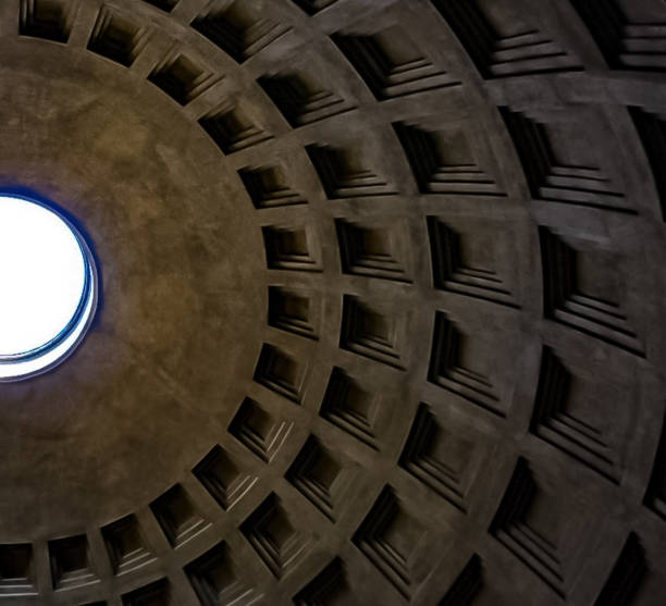 ROME, ITALY- OCTOBER 12, 2017:  Looking up at The Pantheon Dome from inside in Rome, Italy stock photo