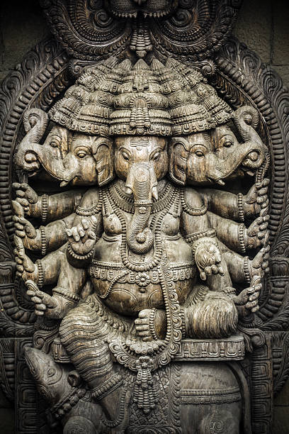 Lord Ganesha Stone sculpture of sacred Hindu Lord Ganesha in form of five elephants. vishnu stock pictures, royalty-free photos & images