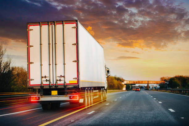 Lorry motion Traffic Transport on motorway in motion stock photo