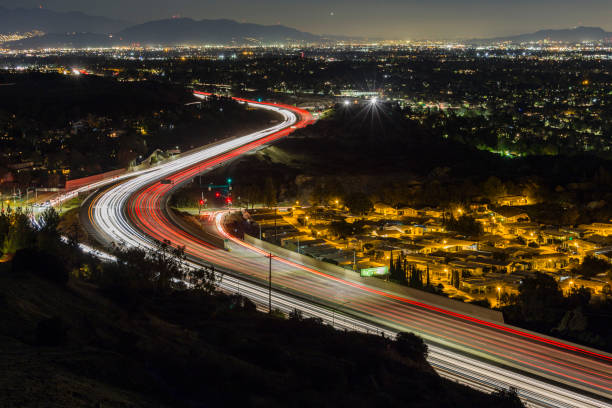 Los Angeles Freeway Route 118 Night stock photo