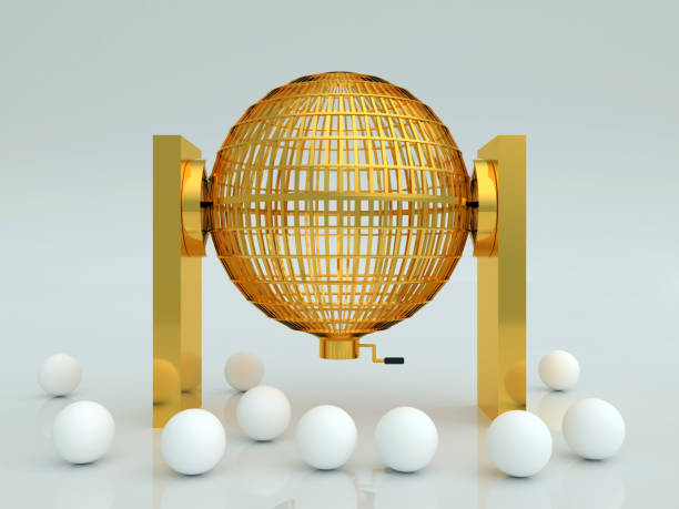 lottery cage in gold with white blank balls Golden lottery cage. National lottery with blank balls in white. Loteria nacional. 3d render, 3d illustration lottery stock pictures, royalty-free photos & images