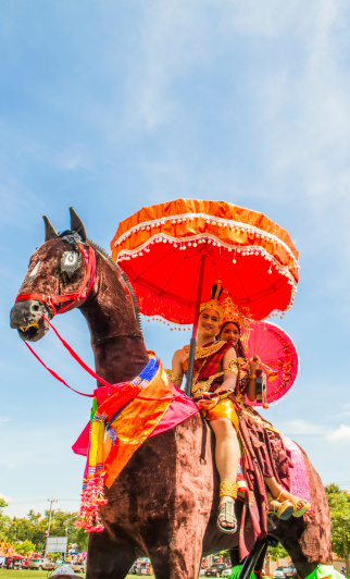 Mahasarakham,Thailand-May 18 ,2014 : Thai lover legend  riding horse model join in Rocket festival \