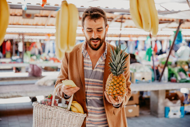 Loving a healthy diet lifestyle and my morning shopping out here stock photo