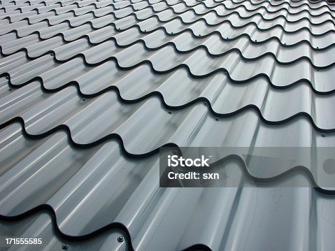 istock Low angle view across galvanized roof panels 171555585