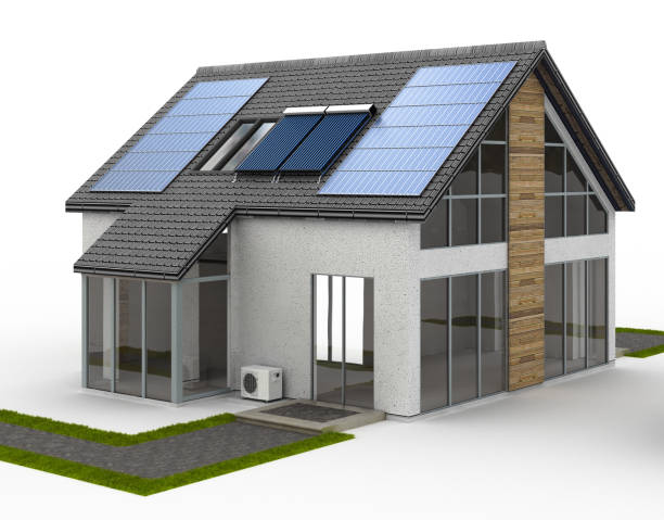 energiezuinige huis symbool - warmtepomp stockfoto's en -beelden