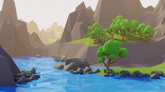 3d low poly environment illustration for game aseet or wallpaper