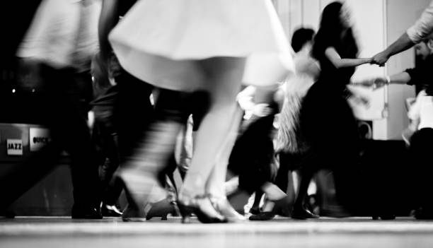 Low section of Vintage style photography people dancing stock photo