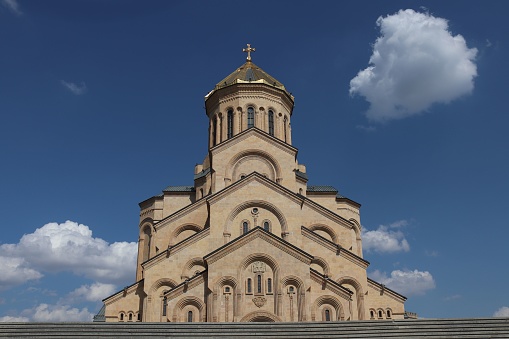 A low-angle shot of Holy Trinity Cathedral of Tbilisi