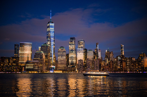 Night shot of Lower Manhattan and the Freedom Tower