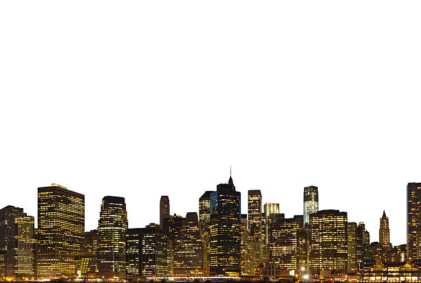 Lower Manhattan at night isolated stock photo