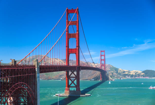 lower view of Golden Gate Bridge stock photo