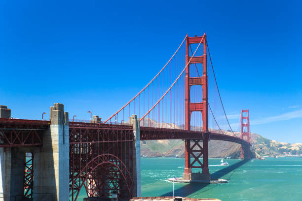 lower view of Golden Gate Bridge stock photo