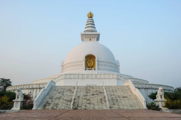 Lumbini in Nepal. World Peace Pagoda in Lumbini, Nepal. gompa stock pictures, royalty-free photos & images