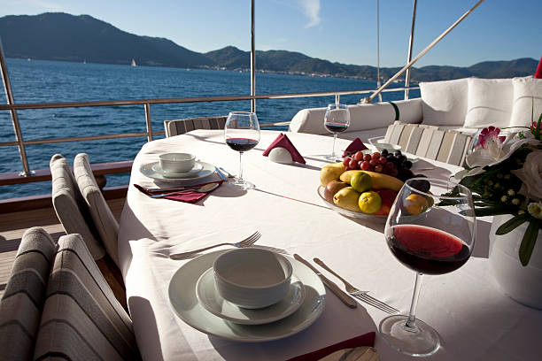lunch on a boat luxurious yacht vacation yatch stock pictures, royalty-free photos & images