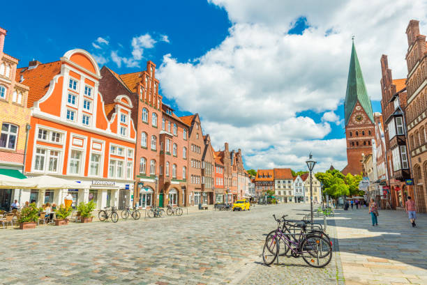 Luneburg, Germany: View of the city center with historic architecture. One of the most popular city in Northern Germany stock photo