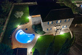 istock Luxurious beautiful modern villa with swimming pool and yard garden 1349182201