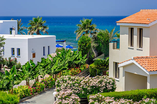 Luxurious holiday beach villas in resort stock photo
