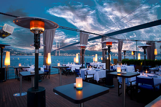 Luxurious restaurant and night club in Bosporus Istanbul Turkey stock photo