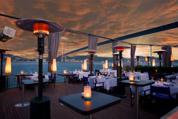 Luxurious restaurant and nightclub in Bosporus Istanbul Turkey stock photo