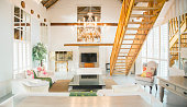istock Luxury living room with chandelier 494358397