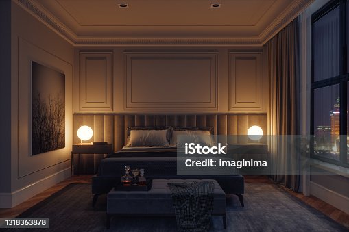 istock Luxury Modern Bedroom Interior At Night 1318363878