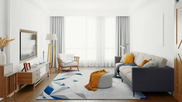 Luxury Modern Living Room, 3d rendering illustration stock photo
