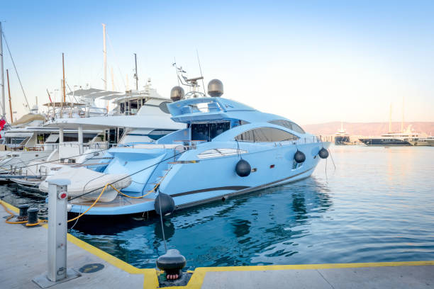 Luxury motorboat at the dock stock photo