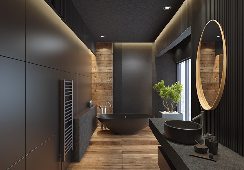 Luxury Villa Minimalist Black Bathroom Stock Photo Luxury Villa Minimalist Black Bathroom Stock Photo