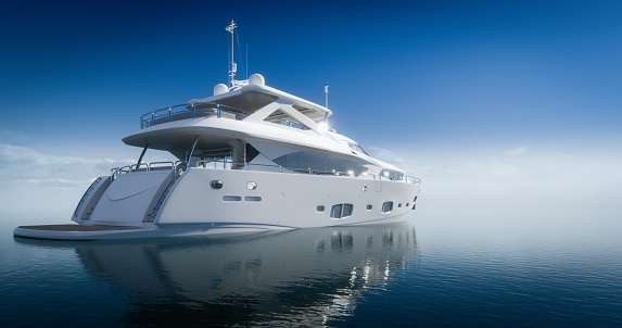 Digitally generated luxury yacht sailing on the endless ocean.\n\nThe scene was created in Autodesk® 3ds Max 2020 with V-Ray 5 and rendered with photorealistic shaders and lighting in Chaos® Vantage with some post-production added.