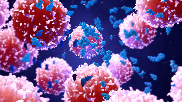 Lymphocytes , t cells or cancer cells 3d illustration proteins with lymphocytes , t cells or cancer cells blood cancer stock pictures, royalty-free photos & images