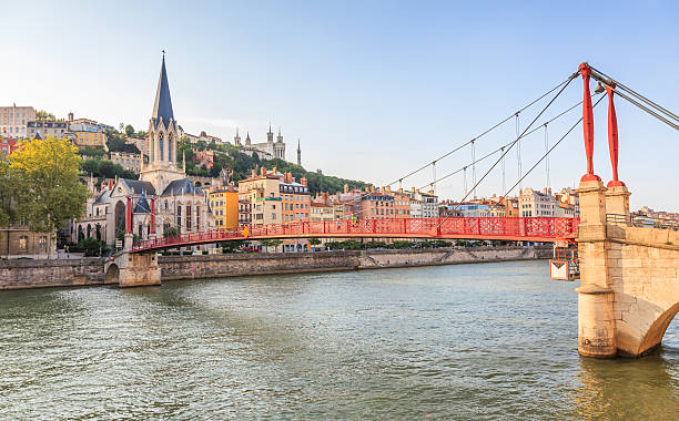 Lyon, France - Old District, Saone River, Saint-Georges Church, Fourviere stock photo