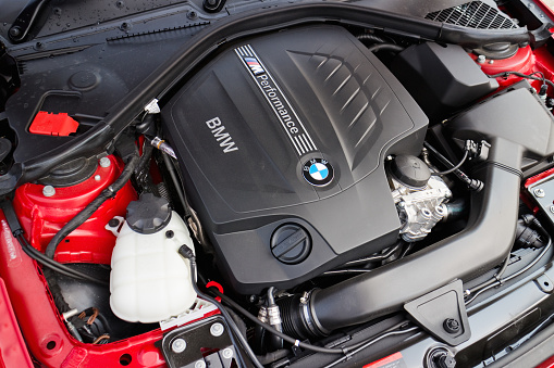 Hong Kong, China - May 15, 2014 : BMW M235i Engine on May 15 2014 in Hong Kong.
