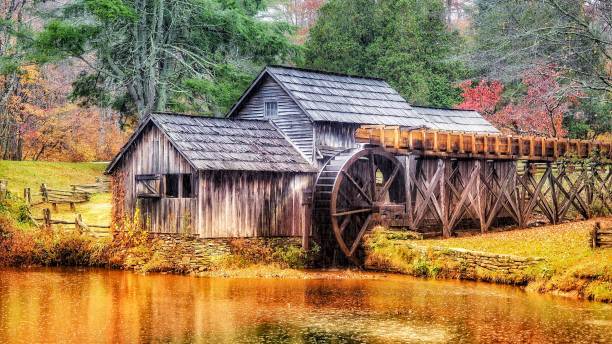 Mabry Mill Mabry Mill on the Blue Ridge Parkway in Autumn water wheel stock pictures, royalty-free photos & images