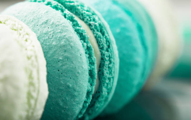 Macaroon colorful macrophotography Macaroon colorful macrophotography aqua menthe photos stock pictures, royalty-free photos & images