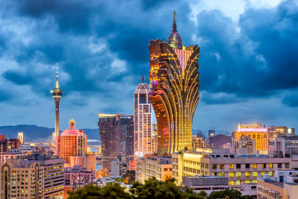 Macau China Macau, China city skyline at dusk. macao stock pictures, royalty-free photos & images