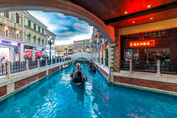 Macau Venice hotel the Grande Canale tourists and Gondola December 2017, Macao, China, Macau Venice hotel the Grande Canale tourists and Gondola the venetian macao stock pictures, royalty-free photos & images