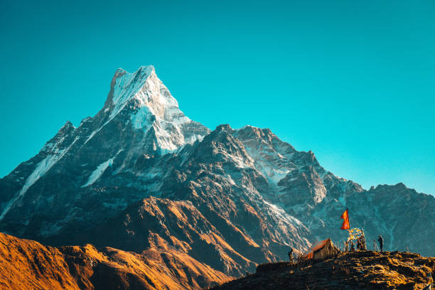 Machapuchare snowcapped peak in the Himalaya mountains, Nepal stock photo