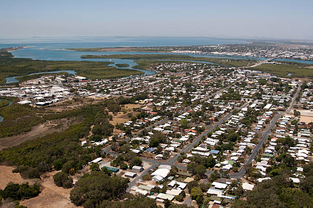 Mackay Queensland aerial view of residential suburban houses stock photo