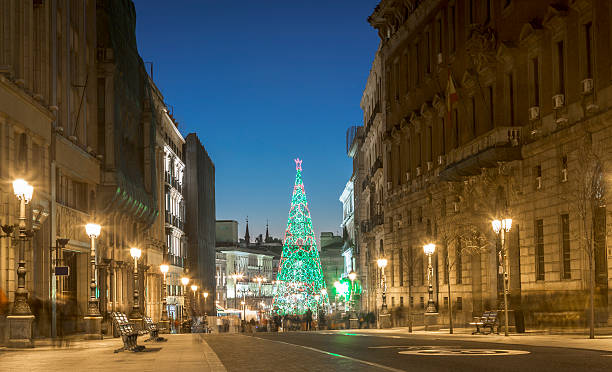 Madrid at Christmas by night stock photo