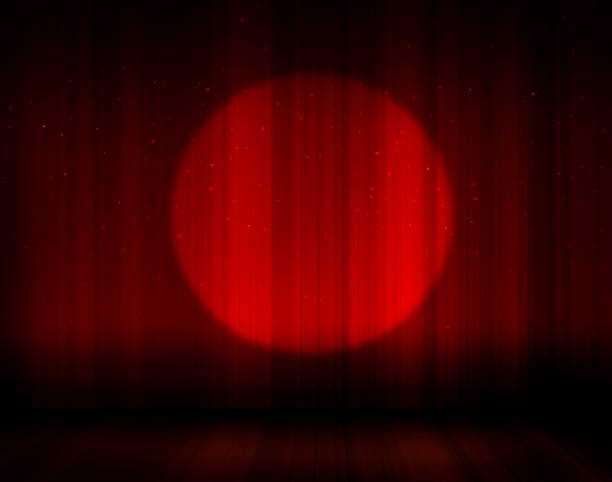 Magical Night Stage with red curtains and one light beam on it staging light stock pictures, royalty-free photos & images
