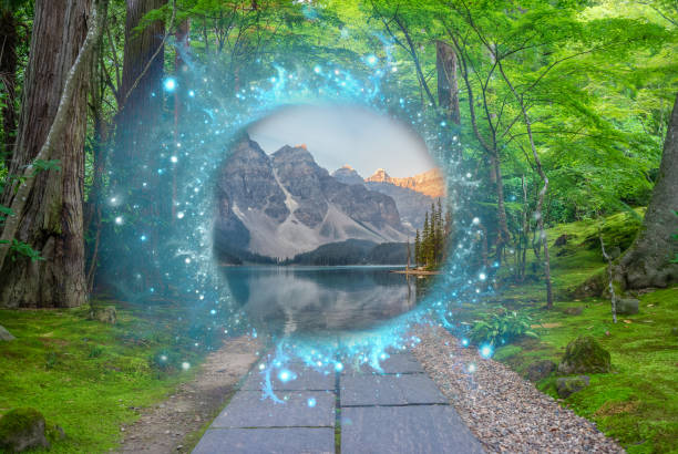 Magical portal in between two realities stock photo