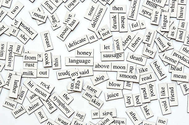 Magnetic Words Collection Random collection of  different words and word-forms on magnetic tiles magnet stock pictures, royalty-free photos & images