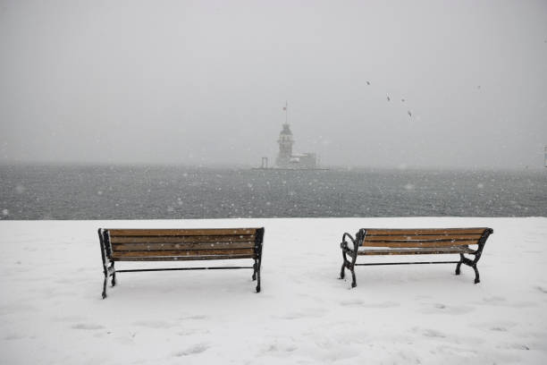 Maiden's tower in a winter day at Istanbul stock photo
