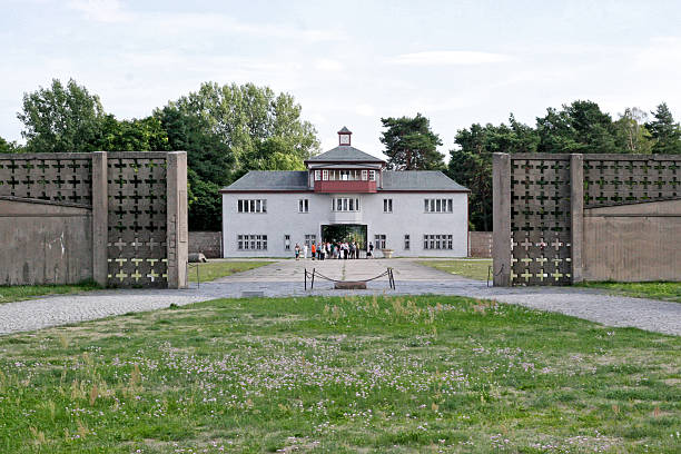 Main entrance in nazi camp stock photo