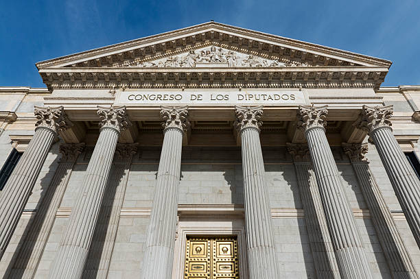 Main entrance to the Spanish Congress in Madrid stock photo