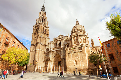 Main Facade Of Toledo Cathedral Spain Stock Photo - Download Image Now - Toledo - Spain, Cathedral, People - iStock