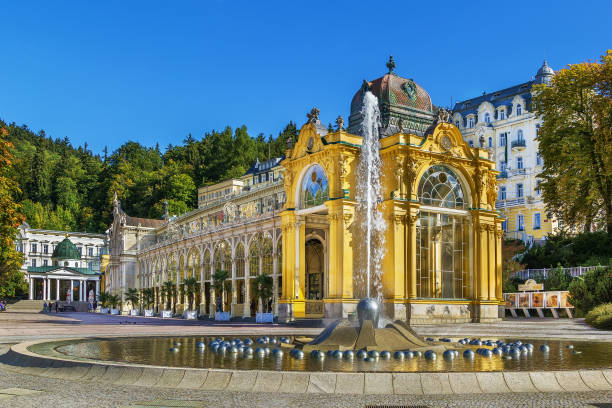 Main Spa Colonnade in Marianske Lazne Main Spa Colonnade in Marianske Lazne, Czech republic. Neo-Baroque colonnade was built between 1888 and 1889. bohemia czech republic stock pictures, royalty-free photos & images