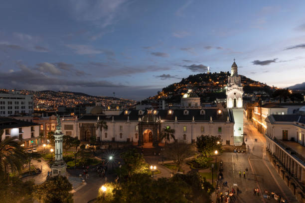 Main Square of the Quito,Ecuador at night stock photo
